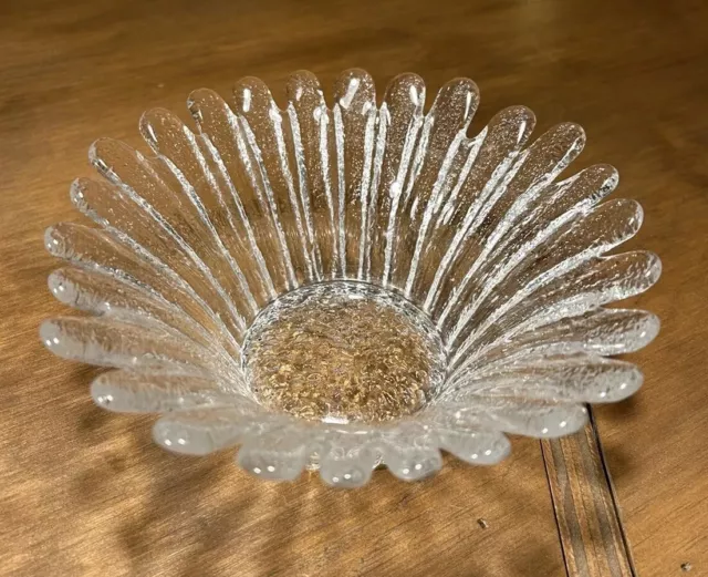 MCM Blenko Clear Glass Small Daisy Bowl 847S with Textured Petals Vintage