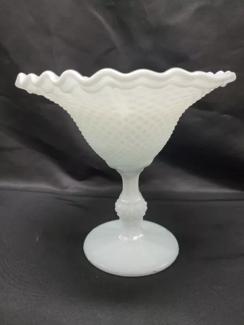 Vintage Westmoreland Milk Glass Hobnail Pedestal Compote 13.5cm tall