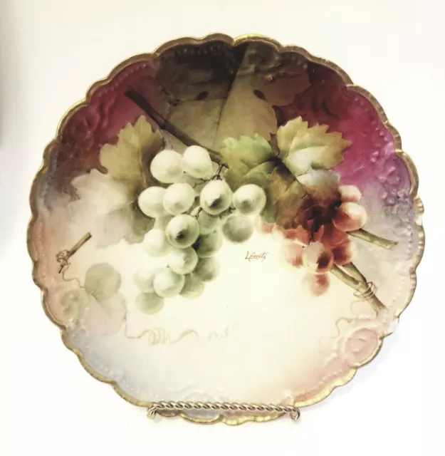 Hand Painted Italy Firenze Ware Ginori Plate Grapes Leaves Gold Rim Signed READ