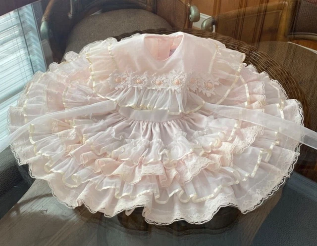 VTG Lace Me Fancy Ruffle Full Circle Party Dress Pageant Layered Tiered 4T