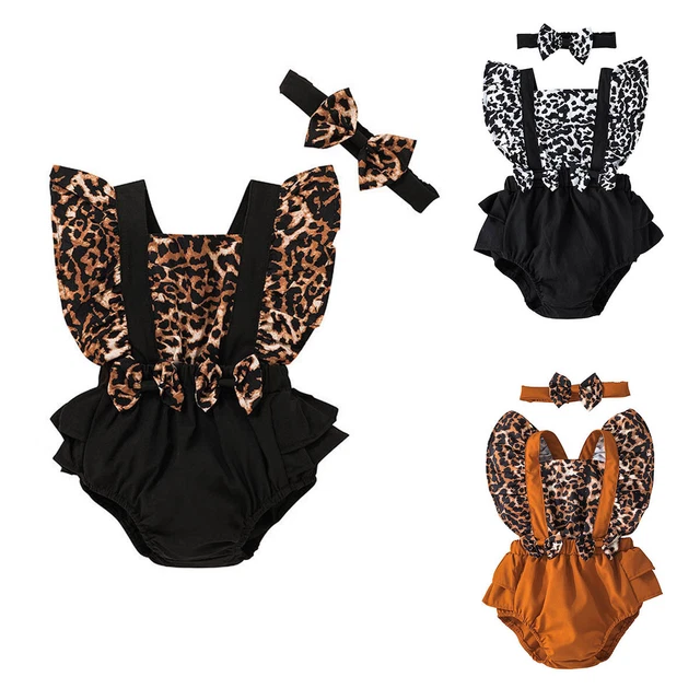 Cuscinetto fascia leopardata bambina neonata abiti set estivo vestiti