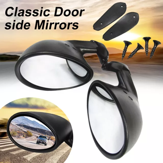 2 Pcs Black Universal Classic Style Car Door Wing Side View Mirror Glass US