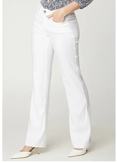 NYDJ Tummy-Control Wide Leg Trousers Stretch Linen Optic White Size 2 3295