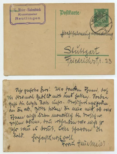 75313 - Ganzsache P 156 - Postkarte - Reutlingen 11.2.1926 nach Stuttgart