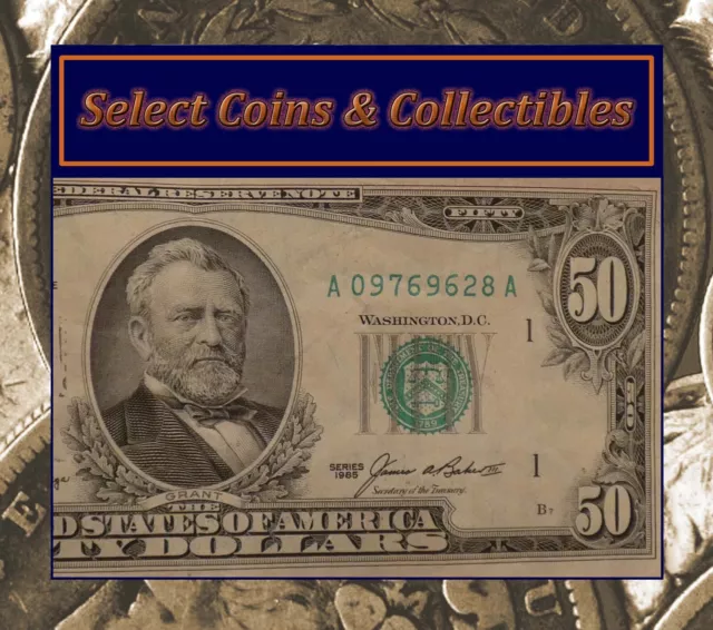 1985 (A) $50 Fifty Dollar Bill Federal Reserve Note Boston Currency #1898