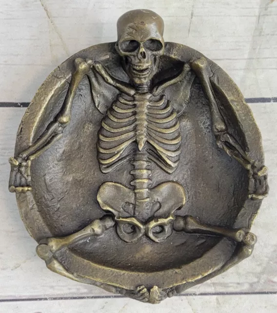 Original Full Skeleton Emerges from Ashtray Bronze Figural Sculpture Statue Sale
