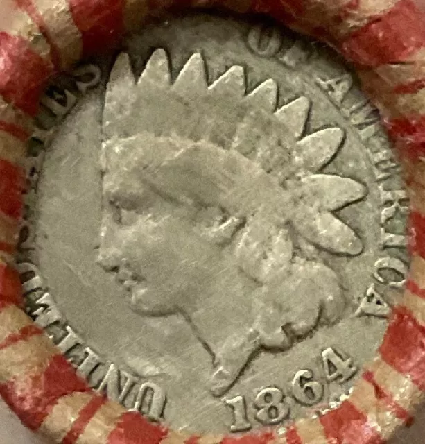 Mixed Wheat & Indian Cent Roll w/ 1864 CN Indian Head Cent / 1907 Indian Cent q6