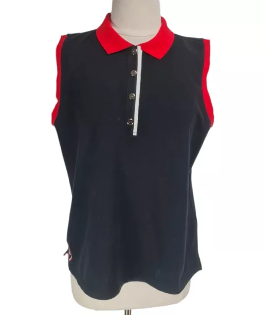 Ralph Lauren Womens Golf 1/4 Button Up Top Size XL Black Red Sleeveless Stretch