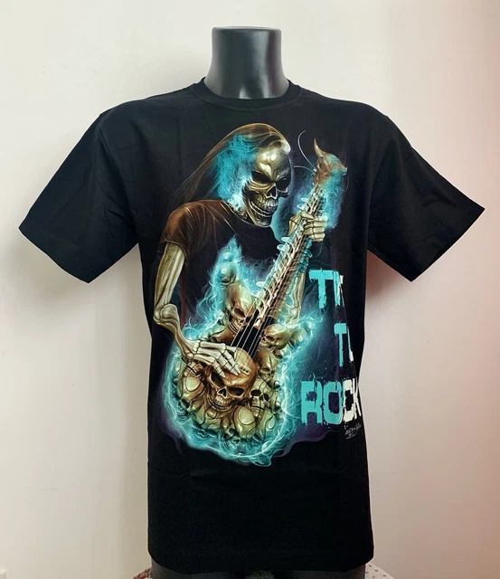 Guitar Skeleton, Time to Rock - 2D Rock Chang T-Shirt Luminosa al Buio