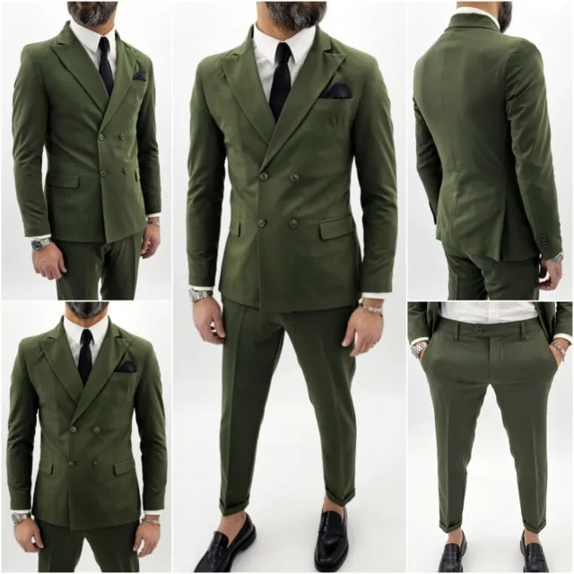Abito uomo Sartoriale Doppiopetto Slim fit Vestito Casual Italy verde Completo