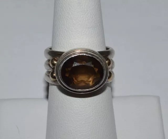 Designer Reve Sterling Silver 14 K Gold And Smoky Quartz Ring Size 7