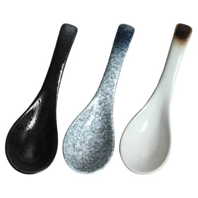 3 piezas cuchara de sopa japonesa cuchara de cerámica vintage cuchara de mano corta puré león