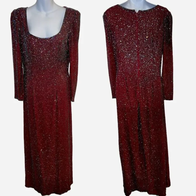 Sean Collection Sequin Dress Evening Size M long sleeves fully beaded wine color