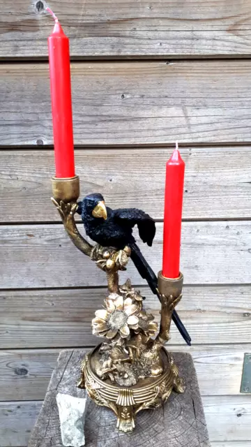 31cm 2 Arm kerzen ständer leuchter kandelaber mit schwarzem papagei vogel barock