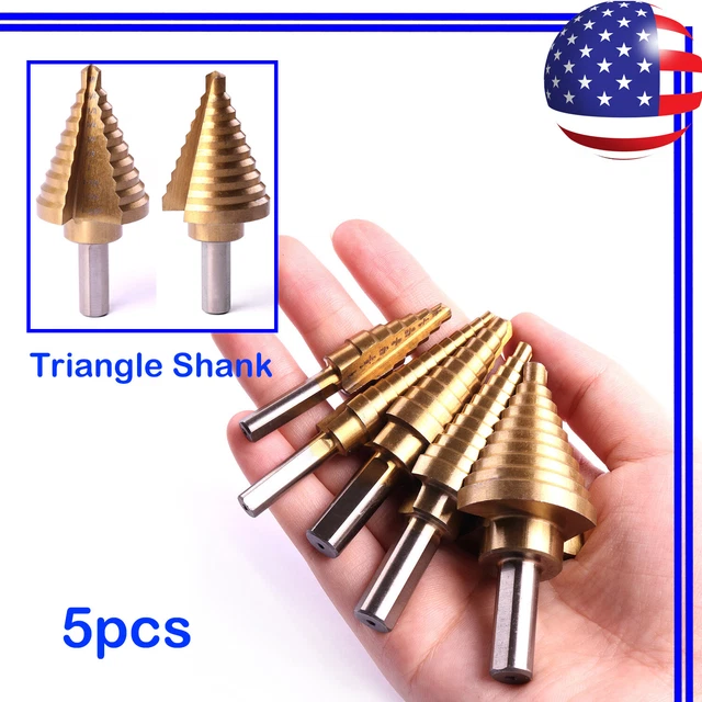 Step Down Drill Bit Set 5pc Titanium HSS Tri - Shank Flute Drilling Hole Cutter