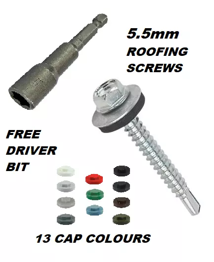 Self Drilling Roofing Tek Screws Hex Head, Sealing Washer, Cover Cap & Drive Bit