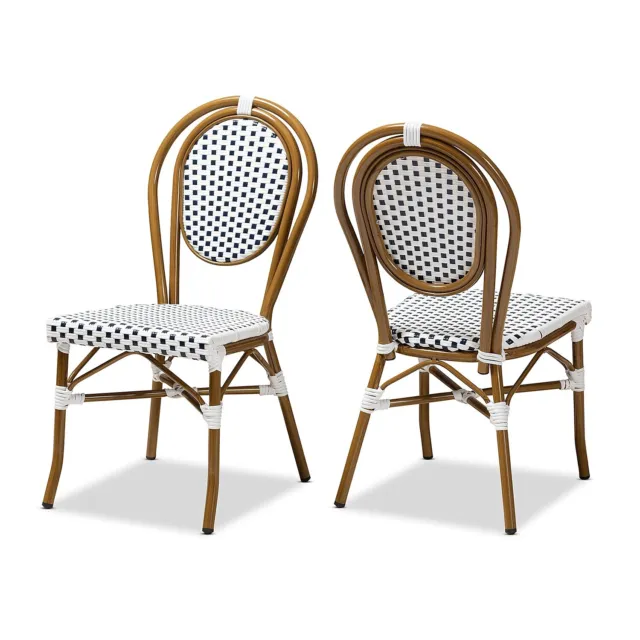 Baxton Studio Gauthier French Provincial Wicker Dining Chair Navy and White