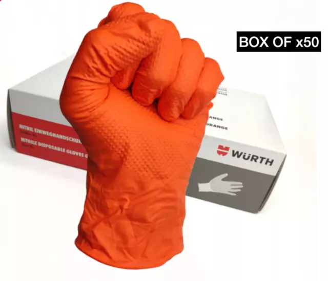 50x WURTH Orange Disposable Nitrile Grip Gloves Size X-LARGE NEW POWDER FREE