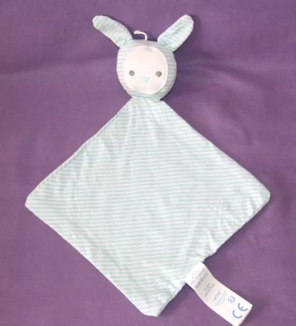 Obaibi Okaidi Doudou Lapin Plat Forme Triangle Blanc Raye Bleu Etat Neuf