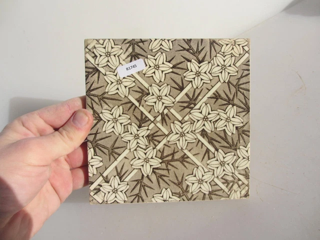 Vintage Ceramic Tile Floral Art Nouveau Flowers Old Leaf Antique Rococo Leaf