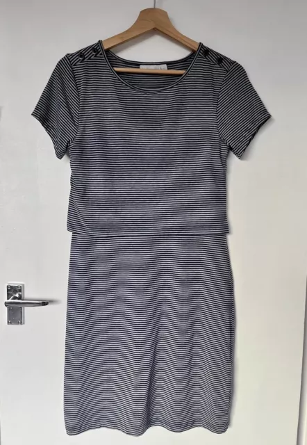 Jojo Maman Bebe Breastfeeding Nursing Dress Navy White Striped Size S