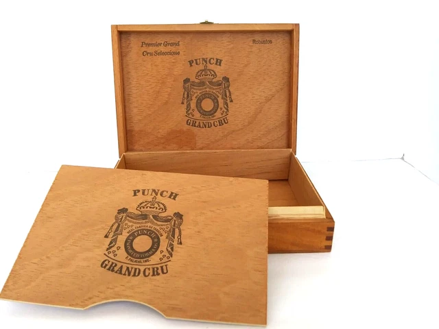 Vintage Punch Grand Cru Wooden Dovetailed Hinged Cigar Box w Divider Robustos