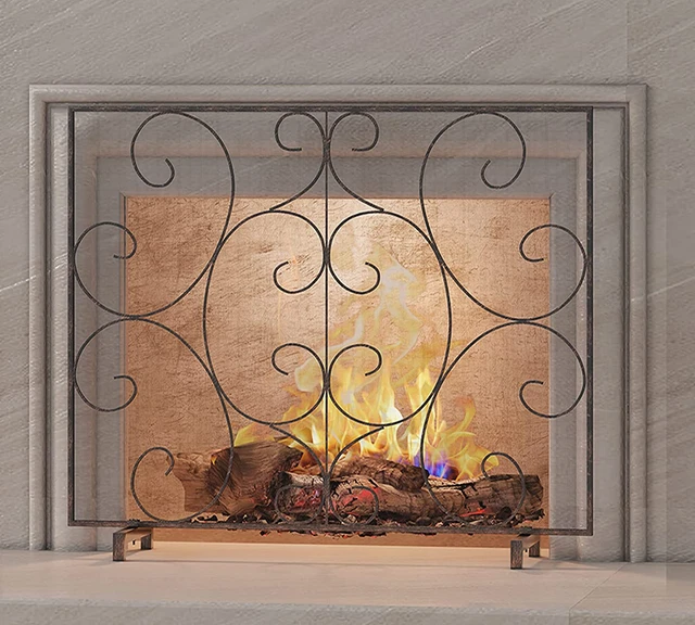Single Panel Fireplace Screen Cover Handcrafted Solid Wrought Iron Mesh