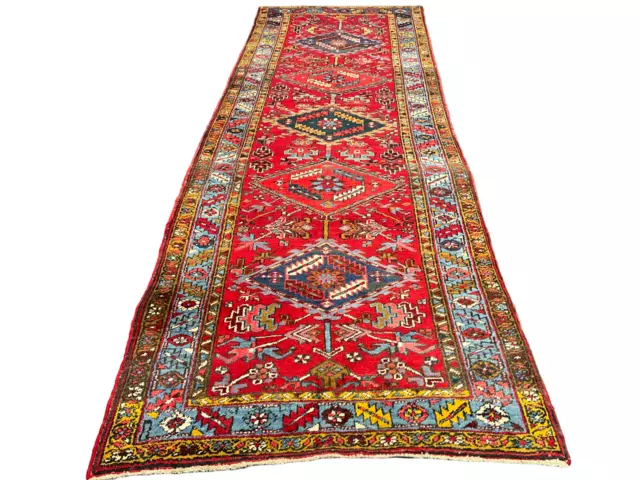 Edler Handgeknüpfter Perser- Orientteppich Heriz 338x120cm Läufer rug carpet