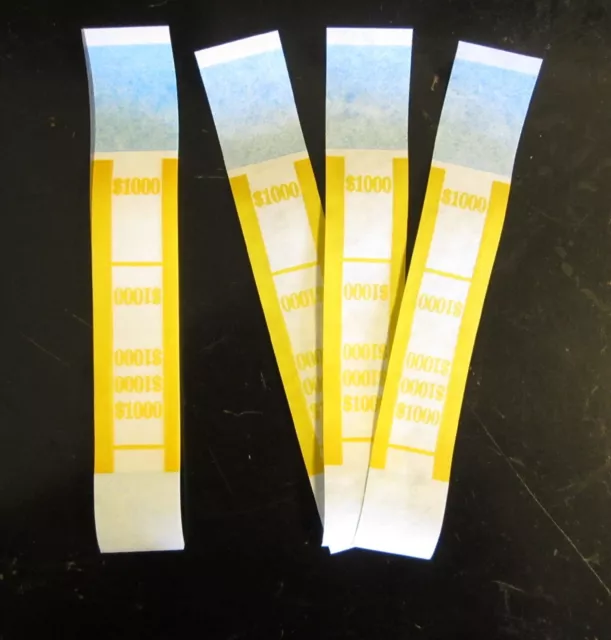 100  Self Sealing Yellow $1000 Currency Straps Money Bill Bands Pmc Brand Band