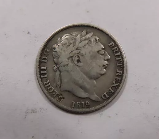 Great Britain King George III Sterling Silver 6 Pence 1819 VERY SCARCE