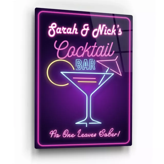 Insegna cocktail bar personalizzato. Stampa da parete vintage retrò al neon su arte da parete metallo lucido