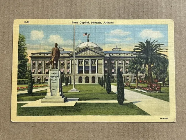 Postcard Phoenix Arizona State Capitol Building Statue Vintage AZ