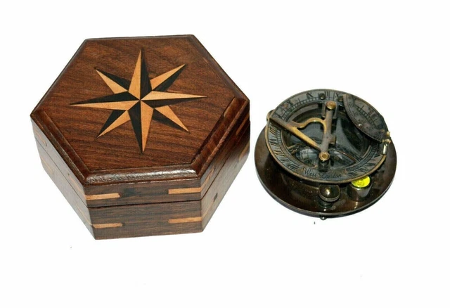 Boussole en laiton antique, boussole nautique vintage, instrument de