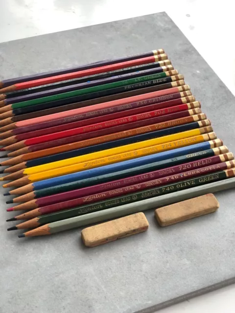 Lote de 22 lápices de artista vintage, color plomo unido a Linton indeleble