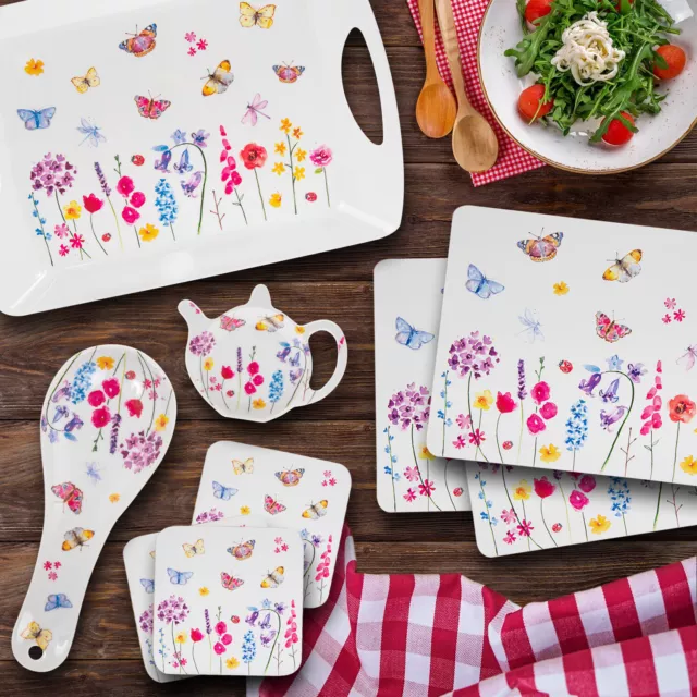 Butterfly Garden Tableware Placemats Coaster Set Serving Trays Bamboo Cups Bowls