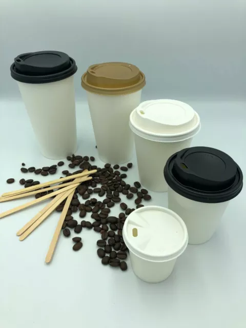 Coffee Tea Drinks Party Tableware PAPER CUPS WHITE 12oz Disposable Lids Takeaway