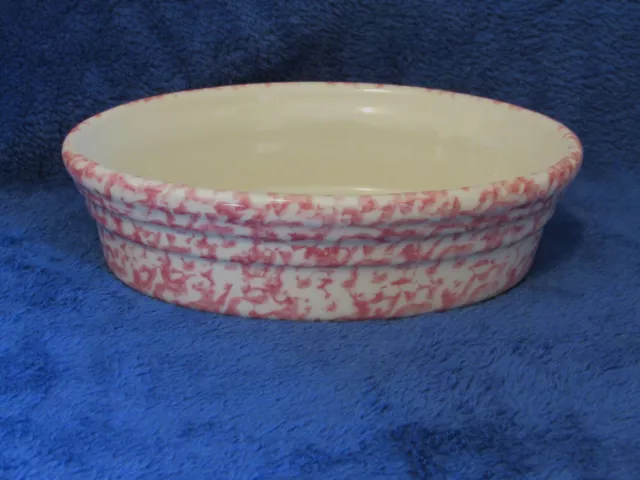 Workshop of Gerald Henn Red Spongeware 8" x 6" Oval Casserole Baking Dish EUC