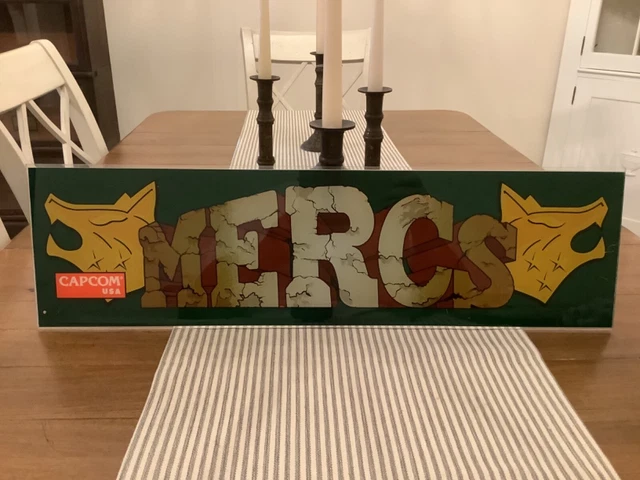 Original Vintage MERCS ARCADE MACHINE MARQUEE SIGN 8x27 CAPCOM USA
