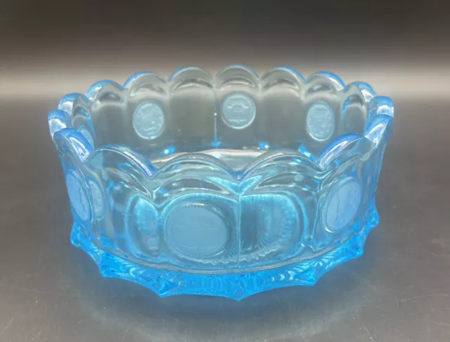 VTG Fostoria BLUE Coin Glass Round Bowl 7.5” EUC