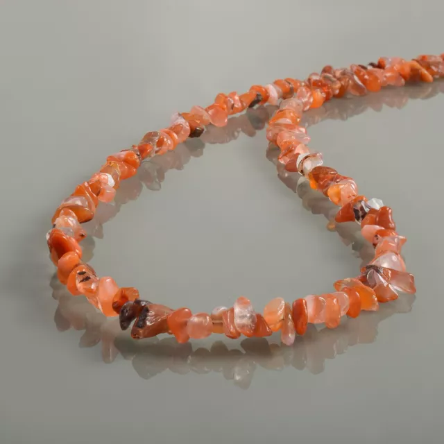 Naturel 3-5mm Orange Cornaline Pépites Chaîne 925 Argent Strand Main Collier