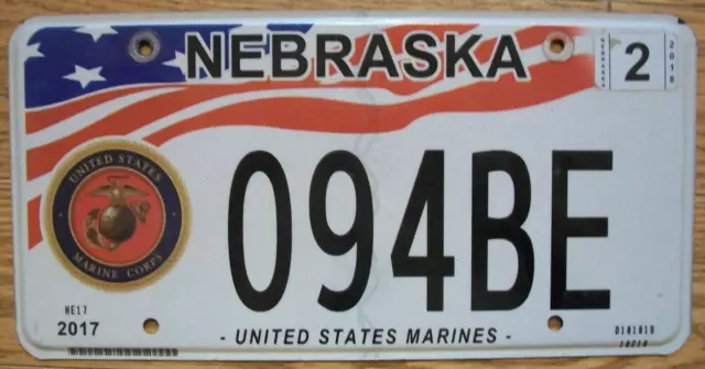 Single Nebraska License Plate - 2018 - 094Be - Us Marine Corps Veteran