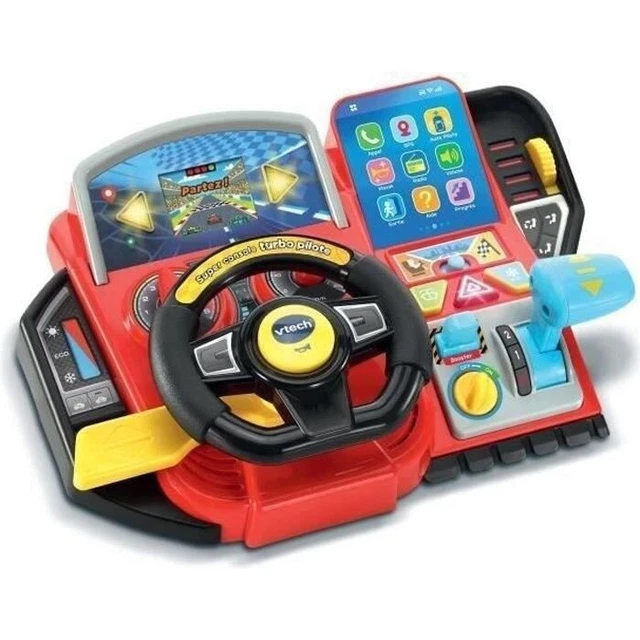 Super Console Turbo Pilote – Volant Avec Écran LCD 2,4” – 20 Jeux Éducatifs + Mode Course – Dès 3-8 Ans – Piles Fournies
