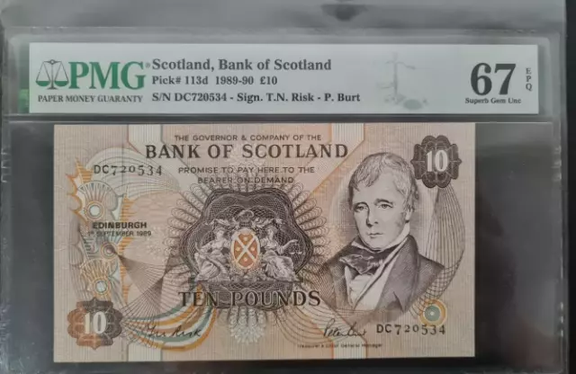 1990 Scotland 10 Pounds P-113d BANKNOTE CURRENCY UNC PMG 67