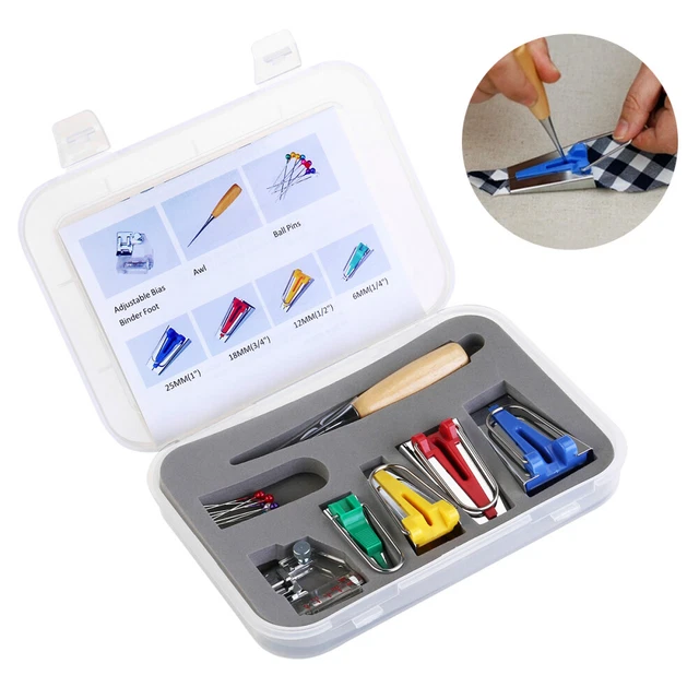 16tlg Schrägbandformer Binding Snap on Foot Bias Tape Maker Awl Pin Set DIY Kit