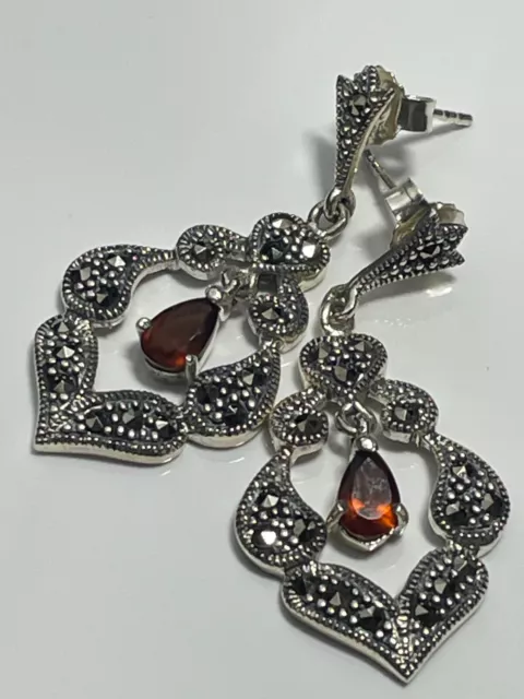 Antique Art Deco style 925 sterling silver/marcasite chandelier droplet earrings
