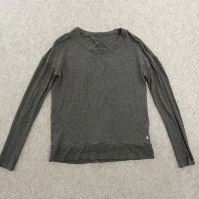 Alo Yoga Top Womens Small Gray Pullover Knit Open Back Long Sleeve Crew Neck