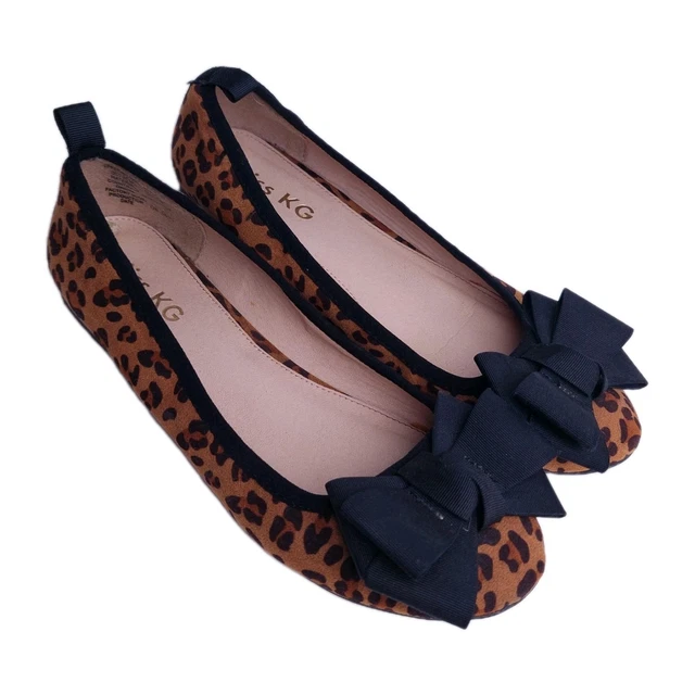 MISS KG WOMENS Ladies Leopard Print Flat Bow Ballet Shoes Size UK