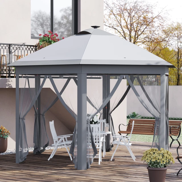 Pavillon Faltpavillon mit LED Solar Lichterkette USB 4,5 x 3,4 m Gartenpavillon 2