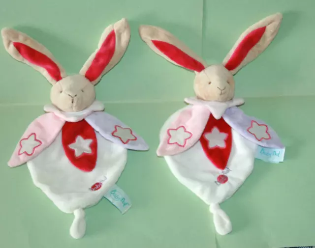 Babynat Baby Nat 2 Doudou Lapin Plat Luminescent Rose Mauve Blanc Bn793 Kom9