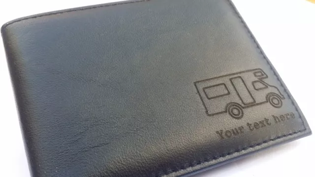 Motorhome personalised Leather Mens Wallet (merchandise gift present caravan)